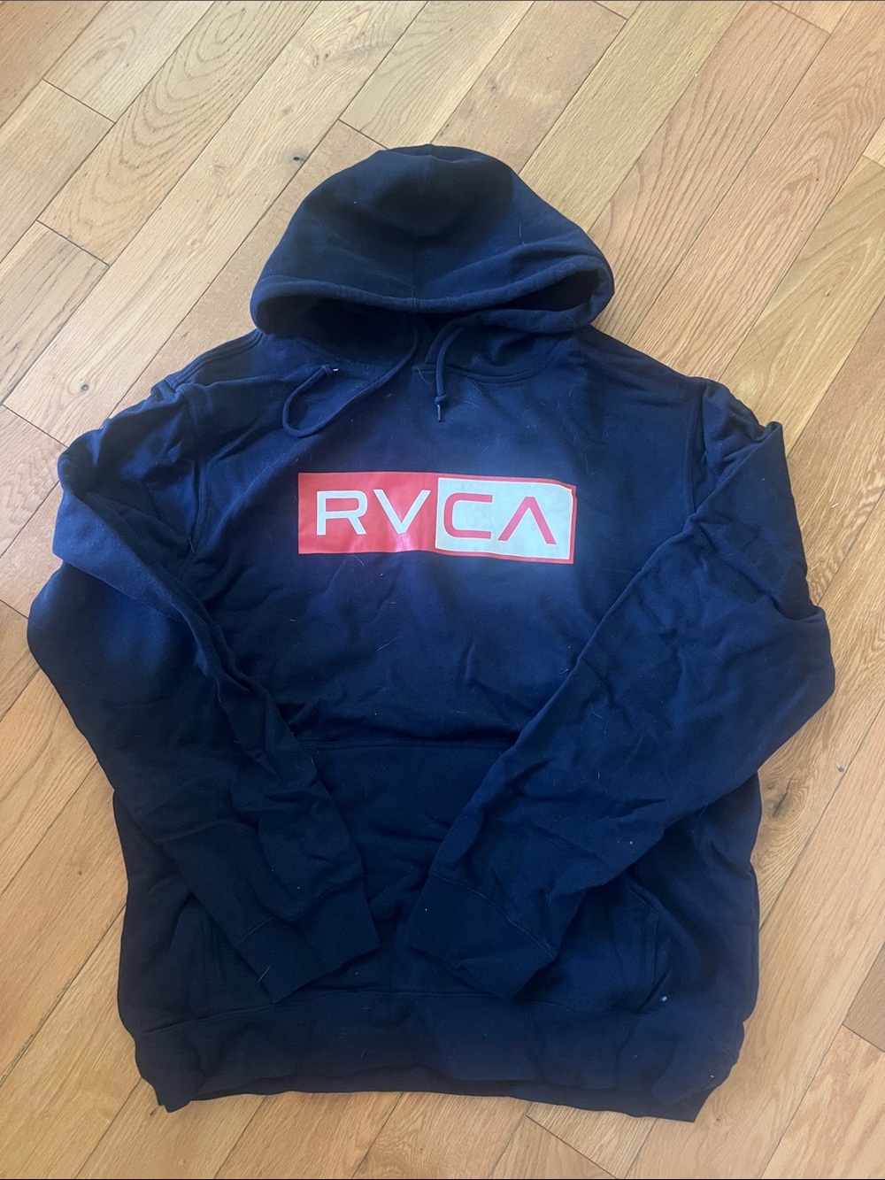 RVCA Blue Hoodie with Red and White Logo